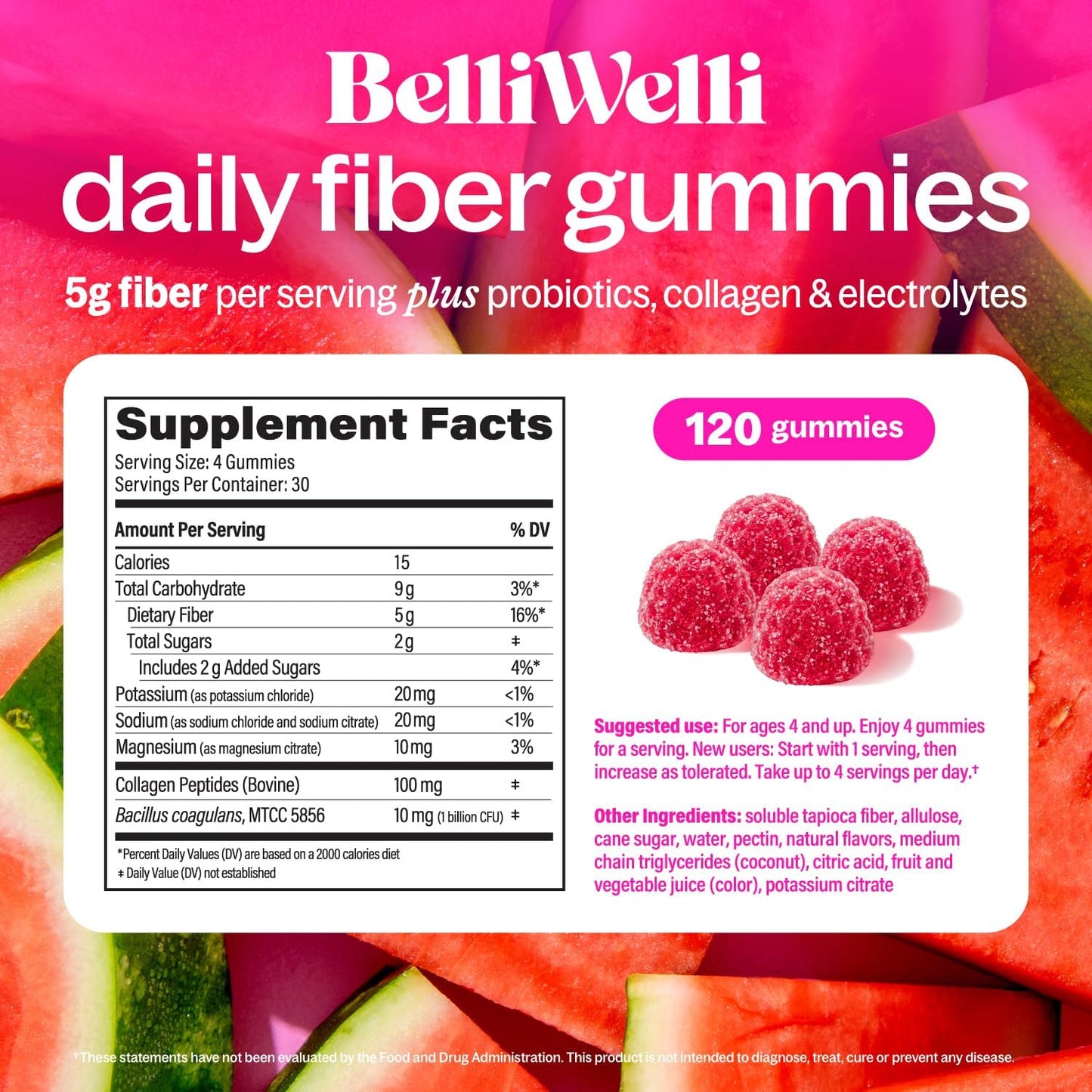 BelliWelli 4-in-1 Fiber Cutting Gummies 120ct