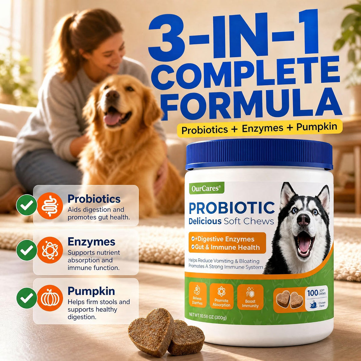 OurCares Probiotic Delicious Soft Chews for Dogs